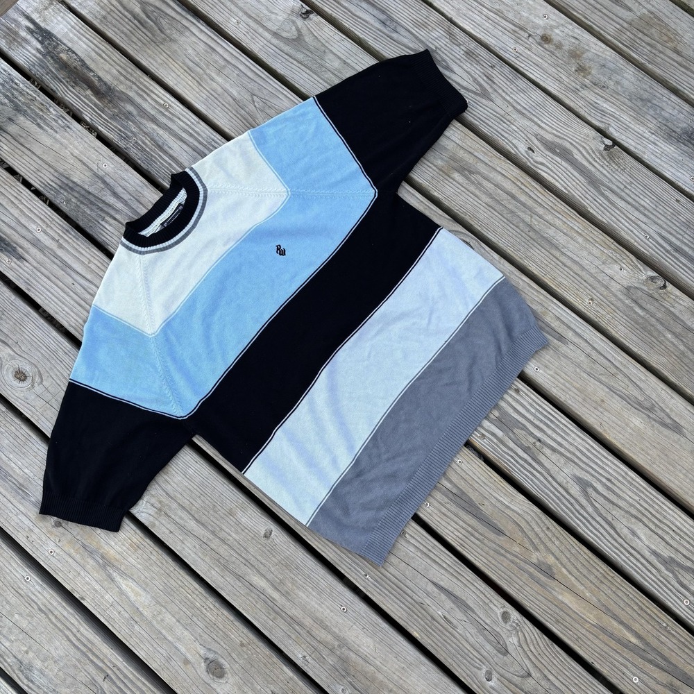 Rocawear Sweater Mens XL‎ Multicolor Striped Short Sleeve Crewneck Pullover